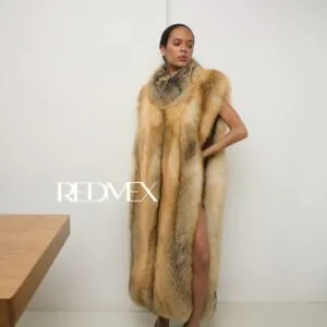 Манишка XXL из меха лисы «Голден Санрайз» 130 см